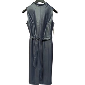 Alexia Admore Fara Tie-Waist Faux Leather Navy Dress Size 2